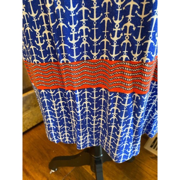 Antibes Blanc Royal Blue w/ anchor Pattern Stretchy 3/4 Sleeve Size Small Dress - Picture 4 of 11